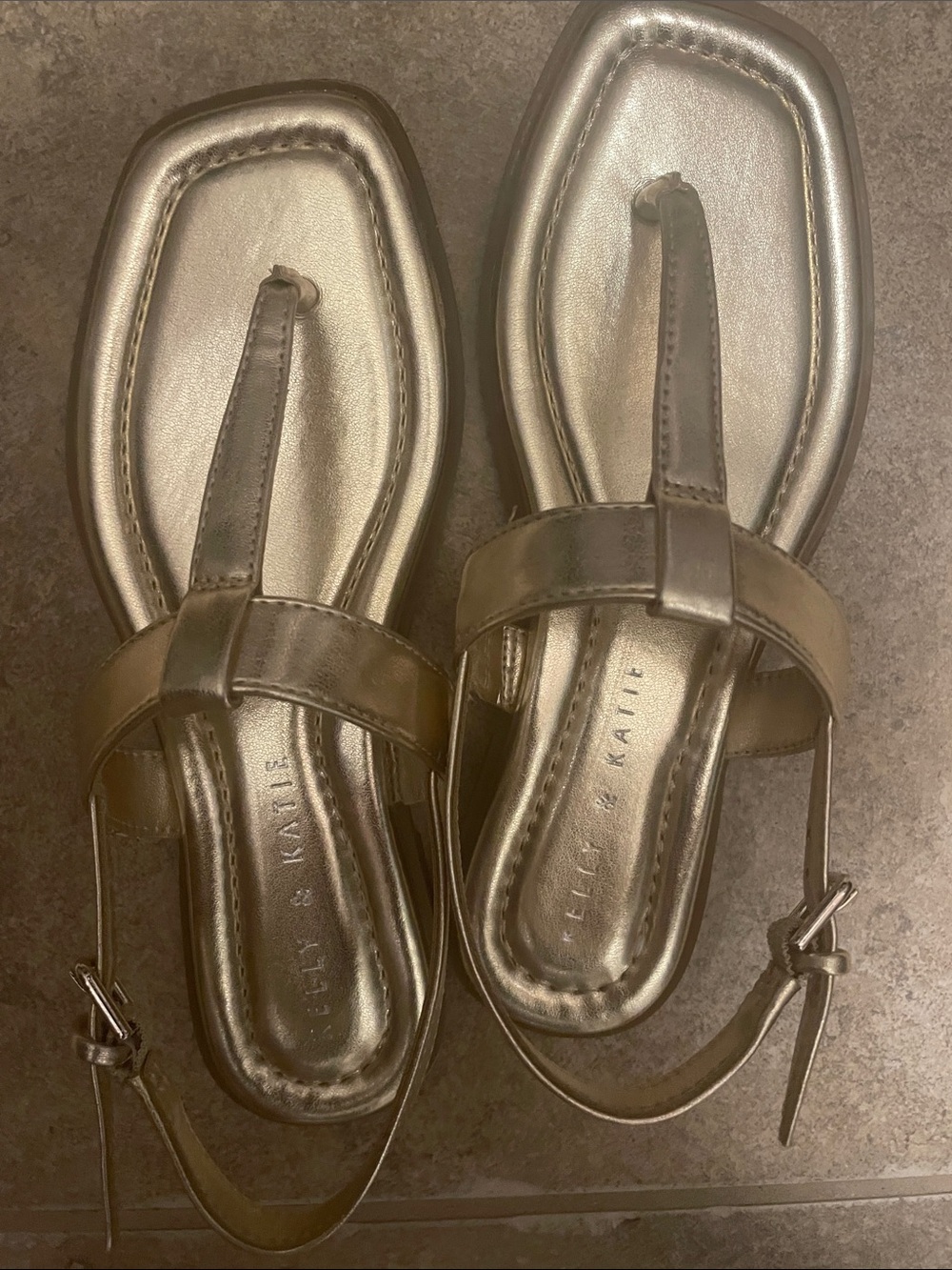 Kelly & Katie Metallic Silver Square-Toe T-Strap Sandals
